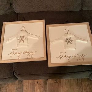 New! Two wood pictures framed “Stay Cozy”